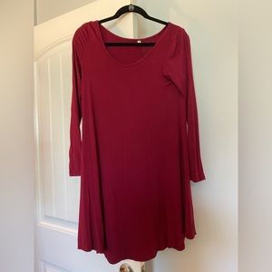 Dark Red Cotton Dress w/ Pockets. Medium